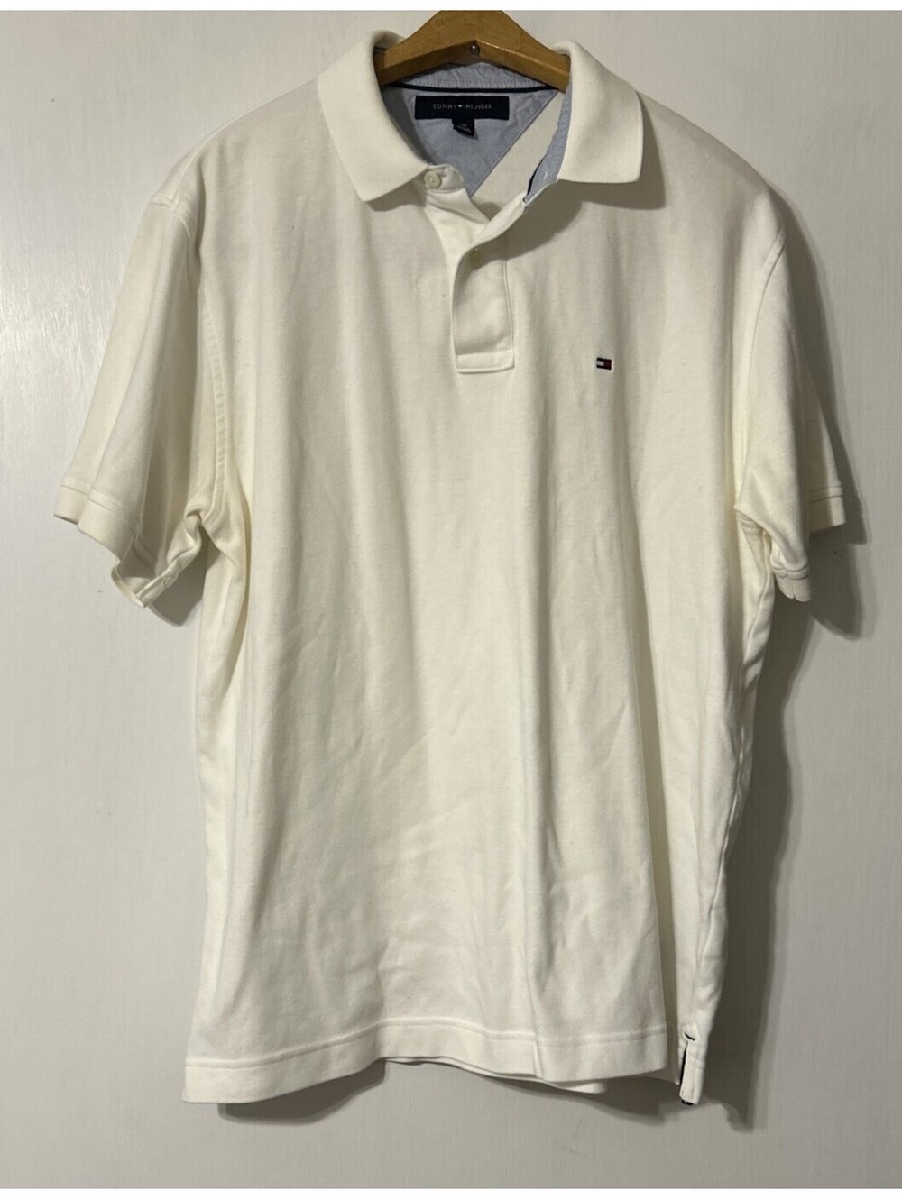 Tommy Hilfiger Men's Short Sleeve Polo White Blue Collar Size L